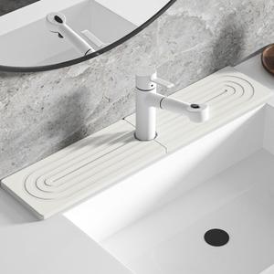 Faucet Mat for Kitchen Sink, Sink Water Splash Guard, Diatomite Stone Sink Tray - Super Absorbent, Prevents Moisture Buildup, Quick Dry Sink Stone for Bathroom Counter (White, Large)