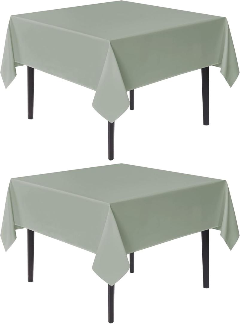 sancua Square Tablecloths 85x85 Inch, 2 Pack - Sage Green Fabric Table Cloth for Square or Round Tables, Washable Polyester Table Cover for Outdoor Party, Birthday, Buffet, Resturant