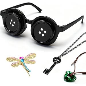 Lokypoki Black Button Eye Glasses, Novelty Costume Accessory for Halloween Dress Up, Cosplay, and Fancy Dress Parties