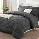 Queen Comforter Set with Sheets Dark Grey - 7 Pieces Bed in a Bag | OEKO-TEX Certified, All Season, 240GSM Down-Alternative Comforter, Sheets, Pillowcases & Shams, 14" Deep Pocket, Easy Care, 84x70 inch
