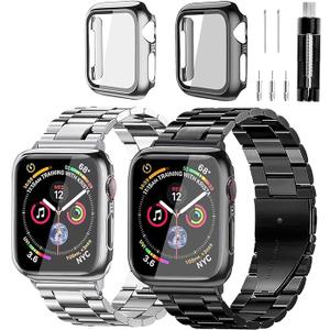 REASDEN Stainless Steel Band and Case Compatible With Apple Watch Iwatch Ultra Series 42/44/45mm, Series1-9,SE 1/2/3, Men Women Classic, Classy Metal Business
