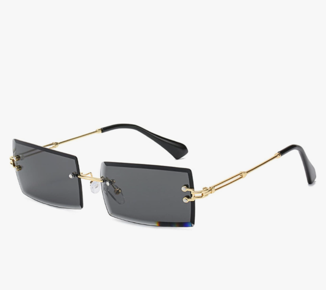 LASPOR Retro Rimless Rectangle Sunglasses for Women Men Tinted Lens Gold Metal Frameless Vintage Square Glasses