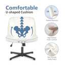 DUMOS Criss Cross Chair, Vanity Chair No Wheels, Office Desk | Armless Wide Seat, Height Adjustable Swivel, Cross-Legged Computer Task, Teddy Fleece, Home Bedroom, Beige Teddy