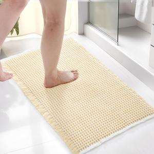 Deconovo Waffle Bath Mat  Ultra Absorbent, Non-Slip, Quick-Dry, Machine Washable, Stylish & Durable Bathroom Rug, Light Yellow & White, 24x72 Inch