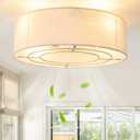 20" Boho Ceiling Fans with Lights and Remote, Bohemian Caged Ceiling Fan with Light, Enclosed Fabric 6 Speeds for Bedroom, Living Room, Nursery (Beige)