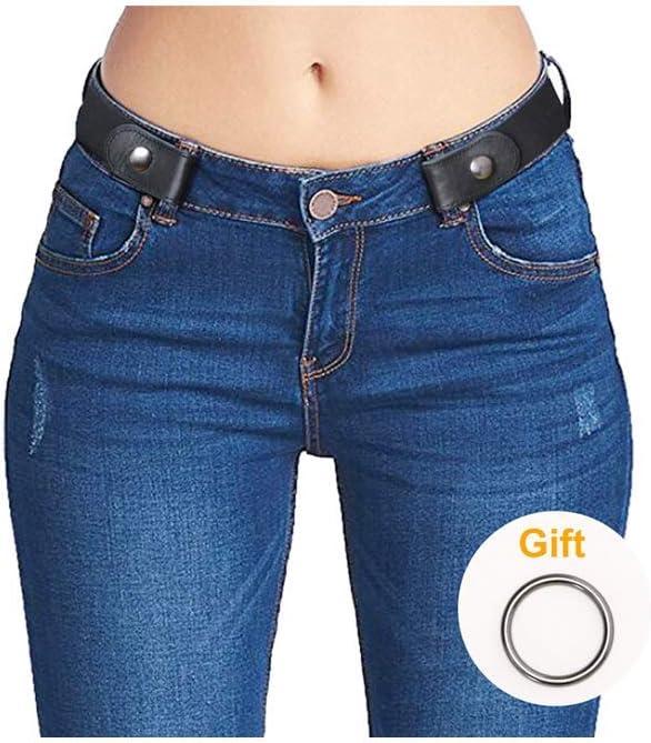 SUOSDEY No Buckle Elastic Stretch Belts for Men and Women, Comfortable Invisible Belts for Jeans Pants (L--XXL:Waist size 34''-48'', B-black(gun Button))