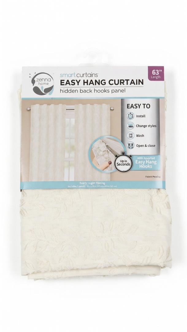 Zenna Home Easy Hang Curtain Panel - 40" x 63" (Ivory Leaf Embossed)