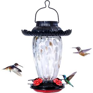 Muse Garden Solar Hummingbird Feeders for Outdoors Hanging, 38oz Hand Blown Glass Humming Bird Feeders for Garden Decor, Moms Birthday Unique, White