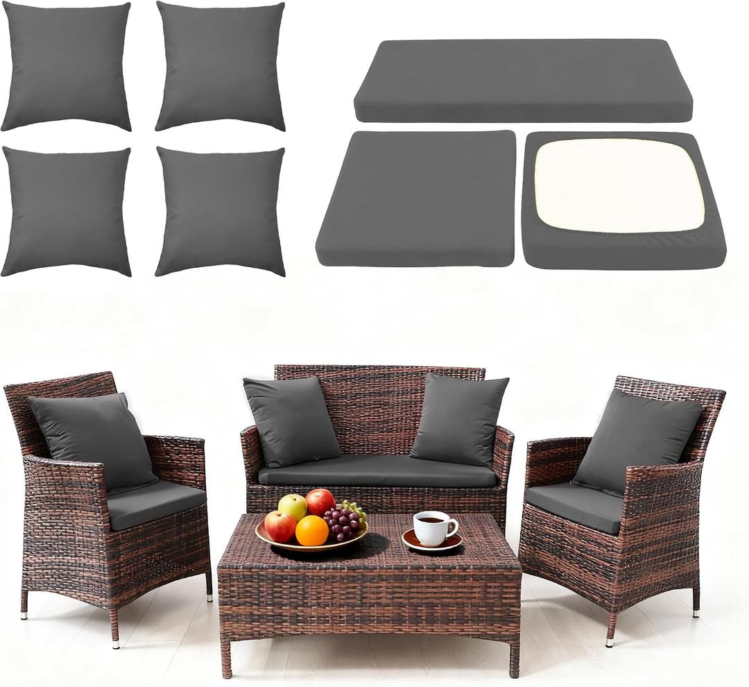 Waterproof 3-Piece Patio Sofa Cushion Cover Set - Replacement Covers for Outdoor Wicker Furniture, Bench & Seat Cushions with 4pcs Throw Pillow Cover