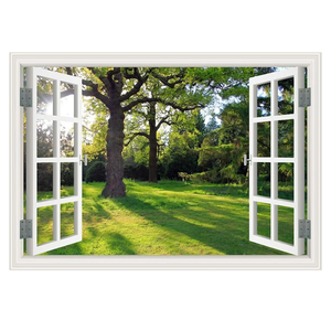 Fake Windows Large Wall Sticker Murals Decor 50"x35"-Sunshine Tree Self-Adhesive Wallpaper Decal,3D Peel and Stick Forest Natural Scenery Removable Bedroom Office Faux Windows Poster Picture