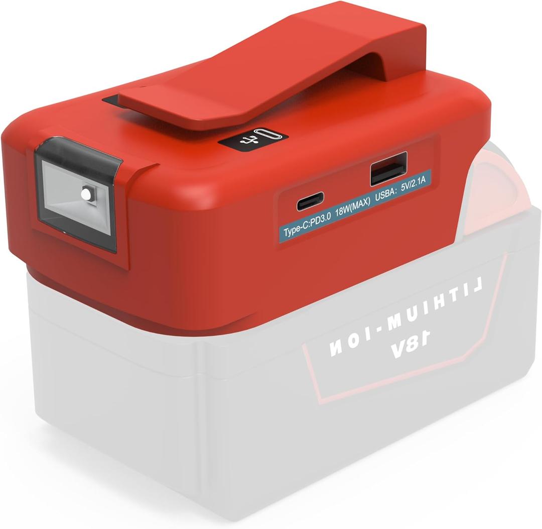 RETRUE Battery USB Charger Adapter for Milwaukee 18V MAX Battery Generator Power Converter with USB Charger Type C and LED Lights for Work RV Camping Travel, Tool Only