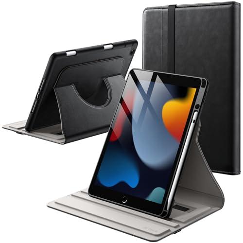 JETech Rotating Case for iPad 9/8/7 (10.2-Inch, 2021/2020/2019 Model, 9th/8th/7th Generation) with Pencil Holder, 360 Degree Rotation PU Leather Folio Protective Cover (Black)