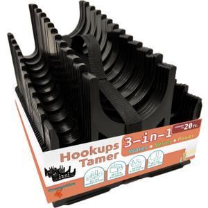 RV Full Hookups Tamer | 3-in-1 RV Sewer Hose Support plus Water Hose and Power Cord Cradles | Patent Pending design for more organization and better stability | Expands to 20 Feet