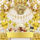 Gold Birthday Decorations Set 92Pcs Set Gold Banner, Star Garland, Crown, Star & Heart Foil Balloons, Fringe Curtain, Table Cover, Cake Topper, Confetti & Latex Balloons for Girls, Women's Birthday
