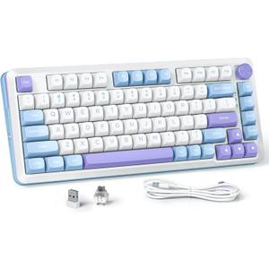Redragon K681 Wireless Mechanical Keyboard, Gasket Mounted RGB Gaming Keyboard with Volume Knob, MDA-Profile, Pre-Lubed Linear Switches, 81 Keys 75 Tri-Mode Hot Swappable for PC/Xbox/Ps (Periwinkle)