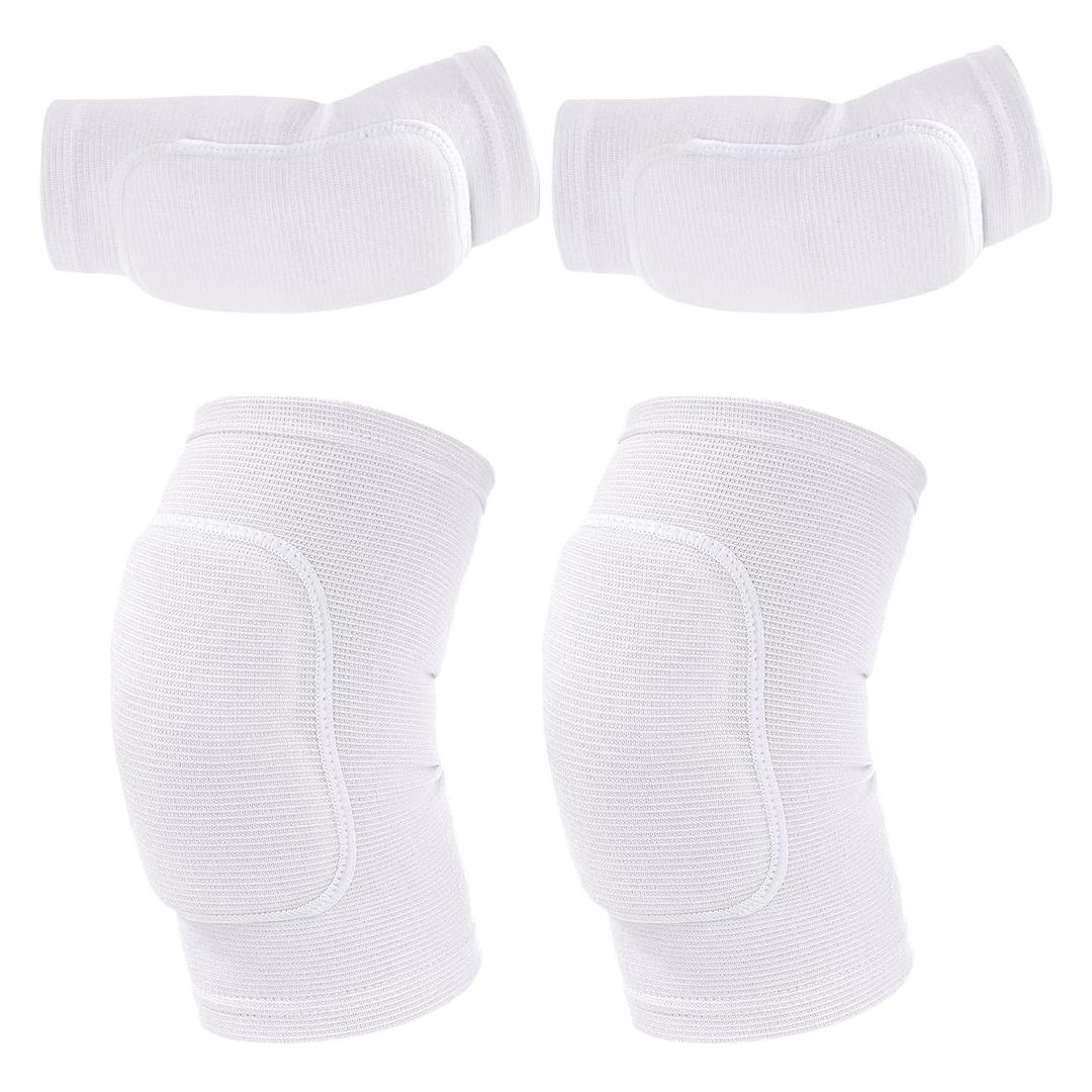 obmwang Volleyball Knee Pads and Volleyball Arm Pads Set for Kids Youth Volleyball Yoga Dance Football Basketball Running, Small (White)