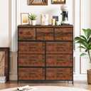 9-Drawer Dresser for Bedroom, Anti-Tip Tall Storage Organizer Chest of Drawers with Wooden Top and Metal Frame Fabric Bins for Closet, Living Room, Hallway, Entryway, Brown, 11.8"D x 39.4"W x 40"H