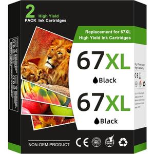 67XL Replacement for Hp 67xl Black Ink Cartridge Works for HP DeskJet 2755e 2700 2855e 2800 4155e 4255e 2755 2852e Envy 6055e 6000 6455e (2 Black)