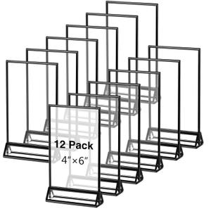12 Pack Acrylic Sign Holders with Black Border Table Sign Number Holders Double Sided Clear Frame for Wedding Restaurant Picture Centerpiece Party Anniversary(4 x 6 Inch)(4 x 6 Inch)