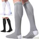 CelerSport 3 Pairs Compression Socks for Men and Women 20-30 mmHg Running Support Socks (XX-Large, Black + White + Grey)