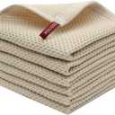 Mia'sDream Natural Cotton Dish Cloths Dish Rags, Waffle Weave Kitchen Dish Towels, Soft Dish Cloths for Washing Dishes, Absorbent Kitchen Hand Towel Washcloths, 12inchx12inch Pack of 6 (Beige)