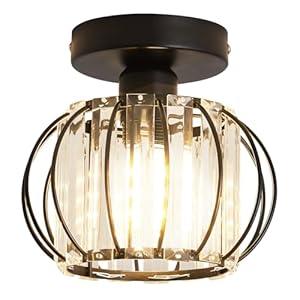 YYJLX Semi Flush Mount Ceiling Light Fixture Antique Small Crystal Chandelier Indoor Lighting for Bathroom Hallway Cafe Bar Porch Hall（Black）