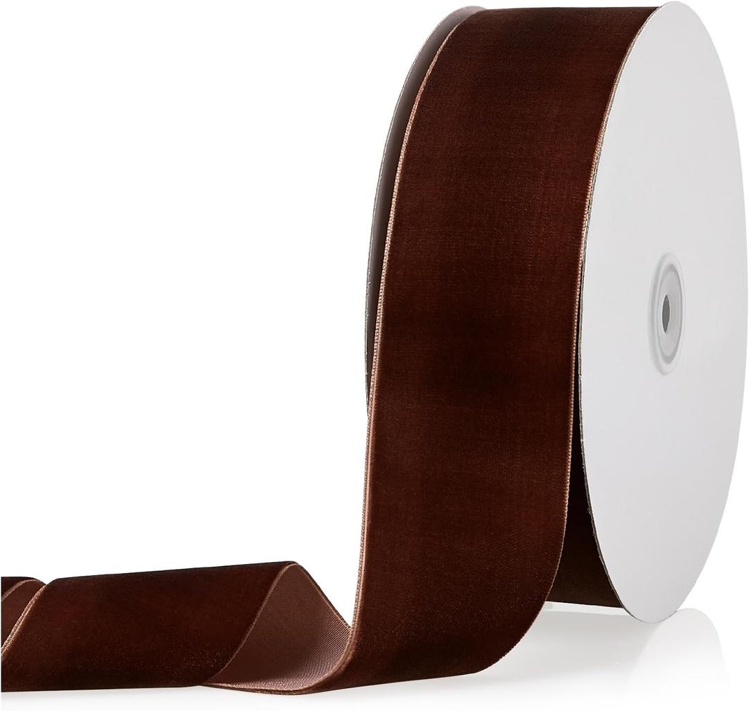 2" X 20 Yards Brown Velvet Ribbon for Christmas Tree Wreath Vintage Decoration Handmade Crafts Ornaments Gift Wrapping and Bow Making