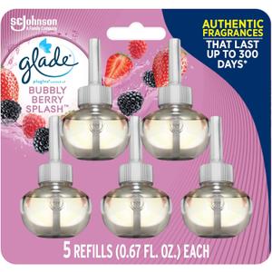 Glade PlugIns Refills Air Freshener, Scented and Essential Oils for Home and Bathroom, Bubbly Berry Splash, 3.35 Fl Oz, 5 Count