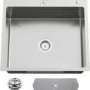 25x22 Inch Stainless Steel Kitchen Sink - Drop In Single Bowl Topmount Modern Kitchen And Bar Sink With Silicon Mat,Drain Strainer Set Compatibility With Various Kitchen&Bar Style