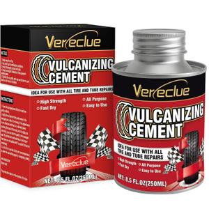 Chemical Vulcanizing Cement, Clear Tire Repair Glue, All Purpose Rubber Cement, Heavy Duty Tire Patch Kit with Brush Top Can for Car, Motorcycle, Bike, 8.5Oz
