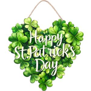 St. Patrick's Day Decorations Wooden Shamrock Door Wreath for Front Door Welcome Sign, Farmhouse St. Patrick's Decor Hanging Sign Outdoor Indoor Shamrock Clover Spring Wall Home Decor