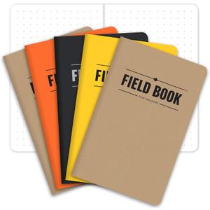 Elan Publishing Company Field Notebook/Pocket Journal - 3.5"x5.5" - Combination of Kraft, Black, Orange, Yellow - Dot Graph Memo Book - Pack of 5