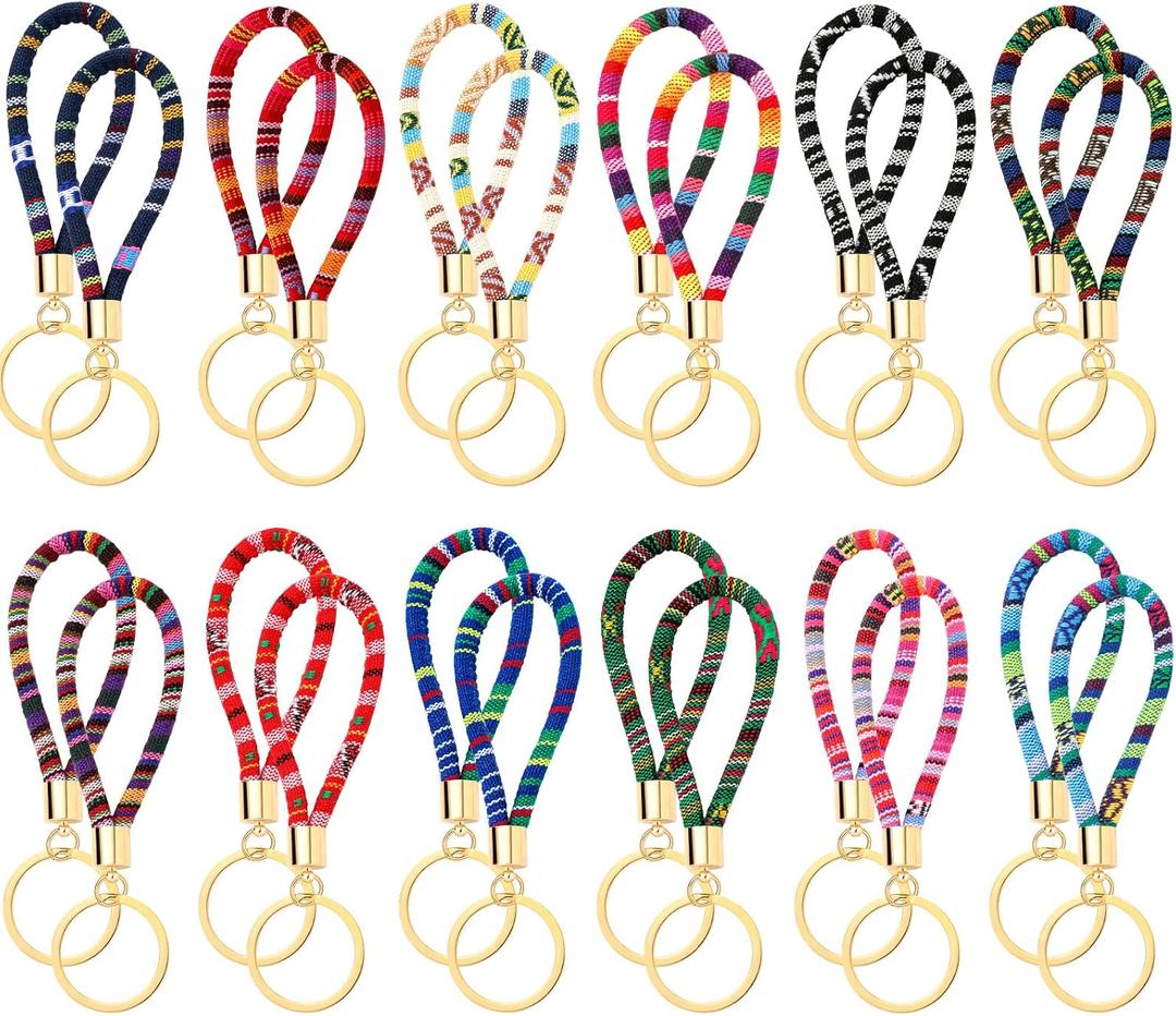 Junkin 24 Pcs Boho Bulk Keychains for Women Men Cute Designer Key Chains Accessories Christmas Employee Appreciation Gifts