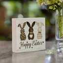 Happy Easter Bunny Rabbit Ears Floral Leaves Easter Decoration Bunny Wooden Sign Spring Yard Rabbit Dcor for Home Farmhouse Farm Kitchen Dining Room Bathroom Shelf Table-156