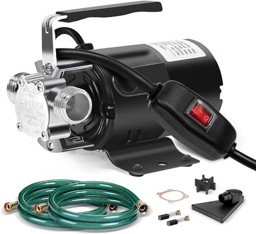 Water Transfer Pump, 115V 1/10HP Electric Utility Pump with On/Off Switch 2 * 6 ft Water Hoses Kit for Removing Water from Garden Pools Aquariums Hot Tub Draining 1/8’’ Low Suction for Rain Barrel (Missing Green Hose)