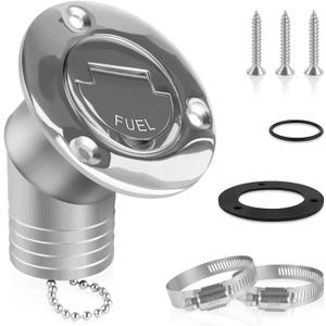 Boat Fuel Deck Fill/Filler with Keyless Cap with Screws, Marine Mirror Polished Stainless Steel Hardware Angled Neck for Boat Yacht Caravan