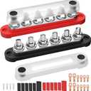 RVMARINEPAT 12V Bus Bar 250A Power Distribution Block, 12 Volt Busbars 6 x 5/16" (M8) Terminal Studs Positive & Negative for Car, Marine, Solar Systems