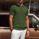 PJ PAUL JONES Mens Polo Shirts Short Sleeve Textured Knit Polo Shirt Ribbed Casual Golf Shirts (Green, XXL)