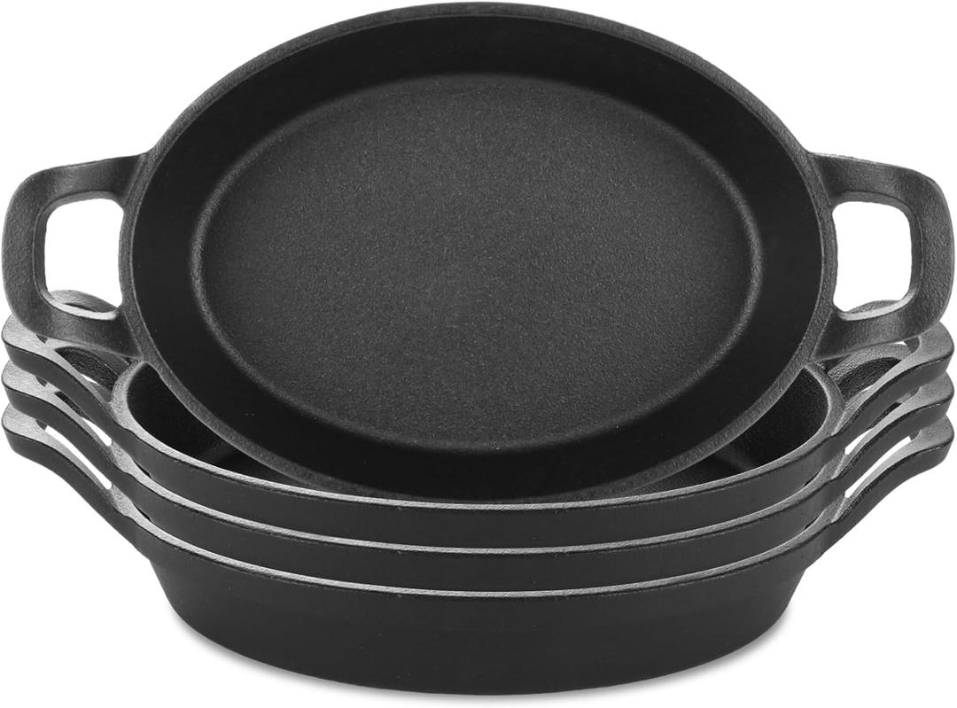 4Pcs Mini Cast Iron Skillets, 8.56.1 Inch Small Cast Iron Pan, Black Double-Eared Oval Frying Pots, Baking Pans for Kitchen Indoor Outdoor and Picnic