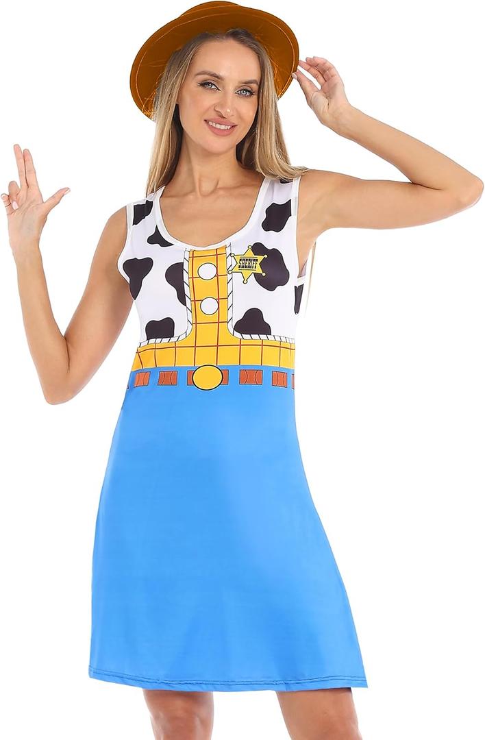 Halloween Cosplay Women Cowgirls Dress Costume Halloween Dress for Hallowen Party (Large, Multi)