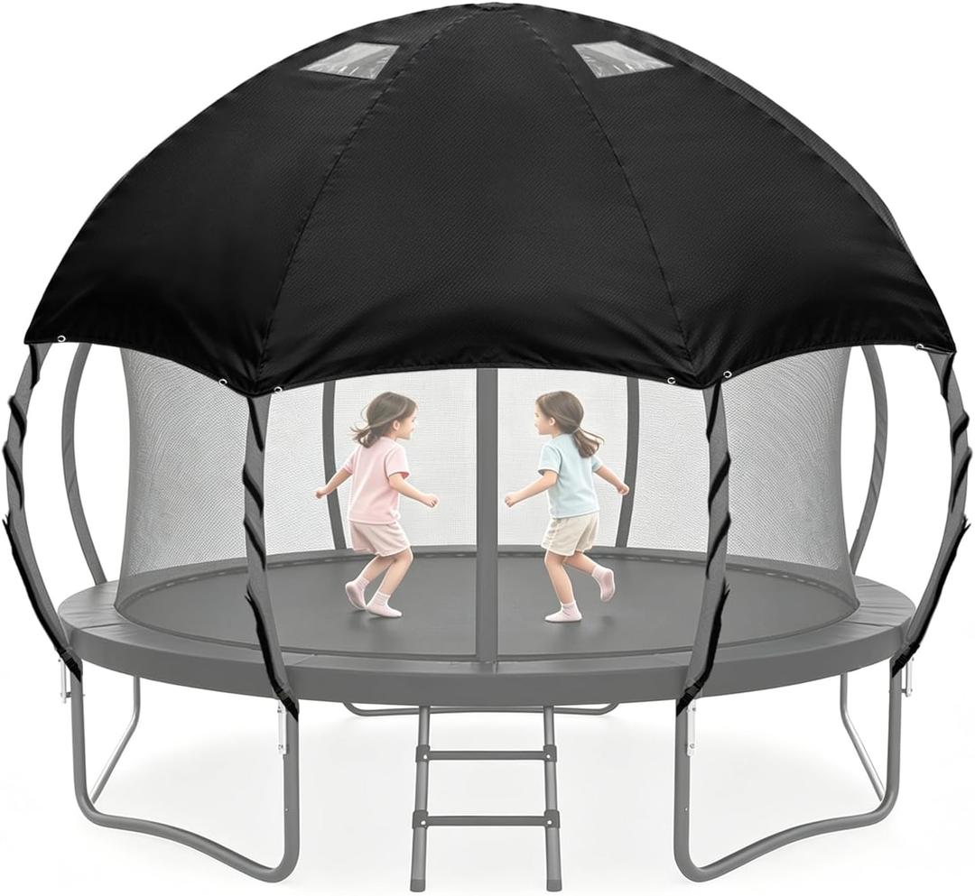 Trampoline Cover 12FT Waterproof Heavy Duty – All-Weather Outdoor Dome Tent with Clear PVC Skylight, Support Poles, Fits Round Trampolines as Trampoline Tent Cover