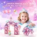 Magnetic Tiles Princess Toys, Princess Castle Travel Magnetic Blocks with Metal Box & 2 Dolls, Mini Magnet Tiles for Girls Pretend Play, Magnet STEM Sensory Gifts for Toddlers 3-5 4-8 8-12 Years Old