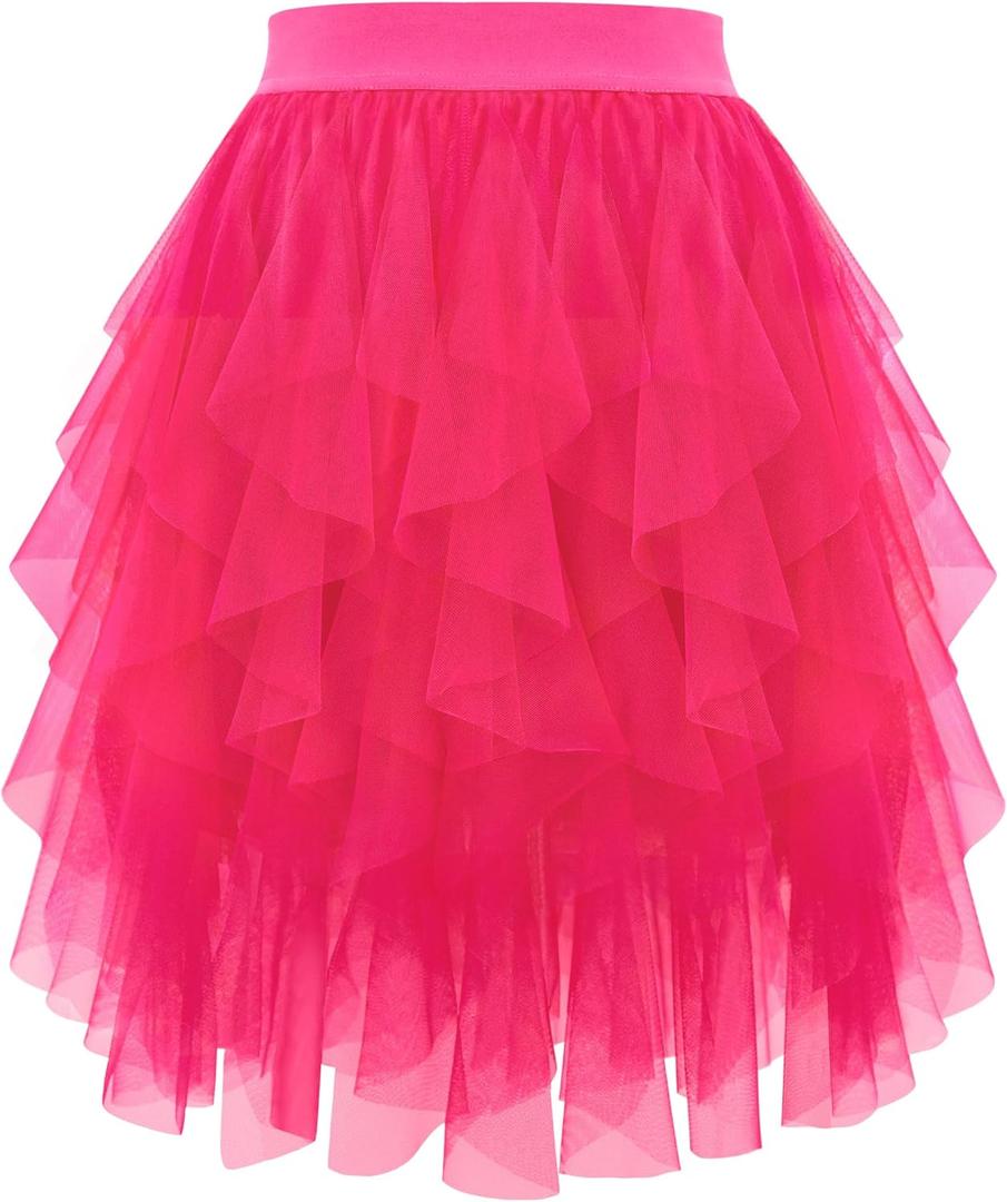 Kingfancy Tulle Skirts for Women Short Fairy Skirt Tutu A-Line Mesh Layered Halloween Skirts (Hot Pink)