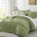 Oli Anderson Wavy Ruched Comforter Set Queen Size, Sage Green, 5 Pieces