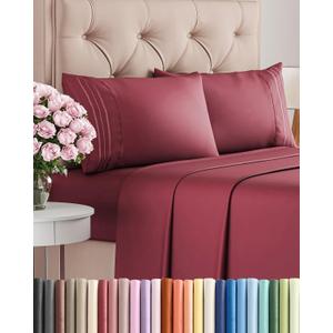 Full Size 4 Piece Sheet Set - Comfy Breathable & Cooling Sheets - Hotel Luxury Bed Sheets for Women & Men - Deep Pockets, Easy-Fit, Extra Soft & Wrinkle Free Sheets - Burgundy Oeko-Tex Bed Sheet Set