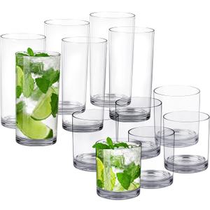 Tiawudi 12 Pack Plastic cups, Clear Tumblers, 6 each: 12 ounce and 16 ounce Water Drinking Cups, Reusable Drinking Glasses Set