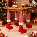 4 Pcs Christmas Tables Chair Socks, Santa Style Elf Legs Chair Leg Socks, Furniture Floor Protectors for Tables Chairs, Holiday Party Home Christmas Chairs Decoration