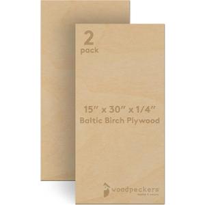 Baltic Birch Plywood 15 x 30 x 1/4 Inch - 6 mm Craft Wood, Pack of 2 B/BB Grade, Stronger Than Basswood Sheets or Balsa Wood, Perfect for Laser, CNC Cutting, Wood Burning, by Woodpeckers