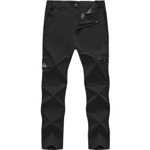 Rdruko Men's Hiking Pants Lightweight Quick Dry Water Resistant Outdoor Travel Work Fishing Pants 6 Pockets (Black)