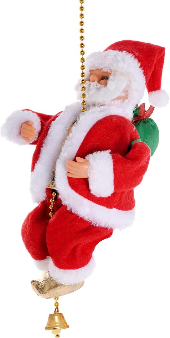 Climbing Santa Claus on Rope Santa Claus Cimbing Wall Decoration Christmastree Hanging Christmas Creative Decoration with Beaded Rope Climbs Musical Moving for Indoor Party Home Ornaments